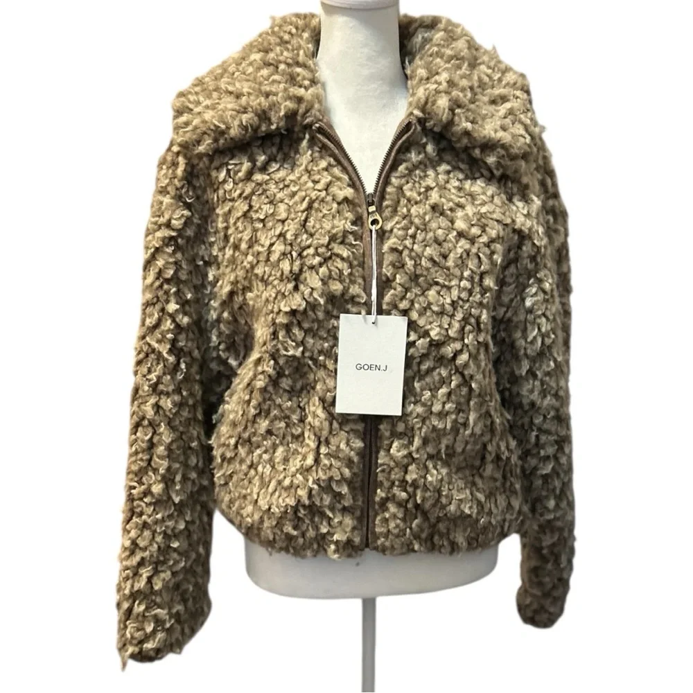 NWT Goen. J Wool Blend Faux Shearling Bomber Jacket - Picture 4 of 10